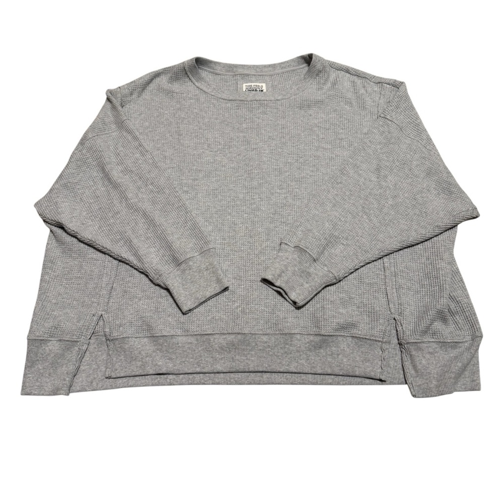 American Eagle Seriously Lived In Waffle Knit Pullover Sweater gray XL